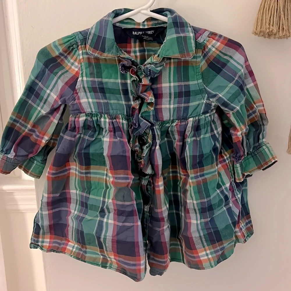 LIKE NEW RALPH LAUREN PLAID BUTTON UP DRESS - 9M